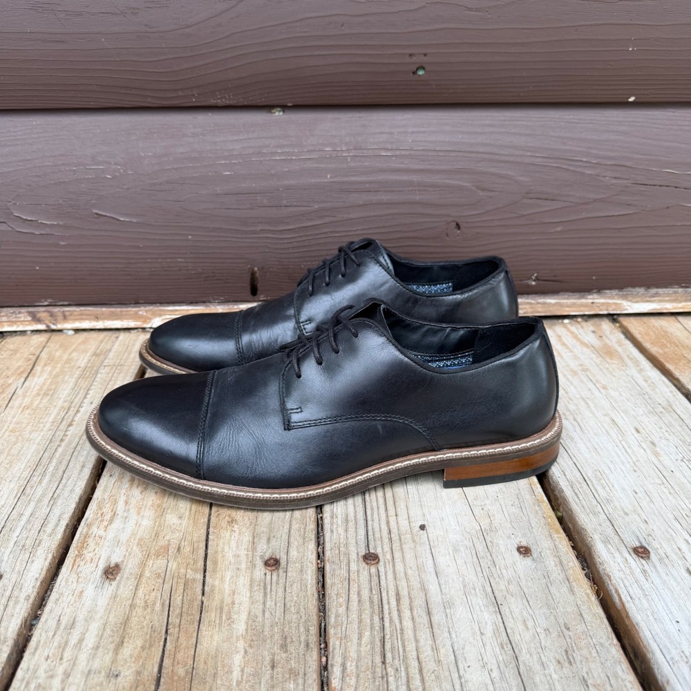 Vince Camuto Cap Toe Oxford Mens 9.5M Black Leather Lace Up Dress Shoes